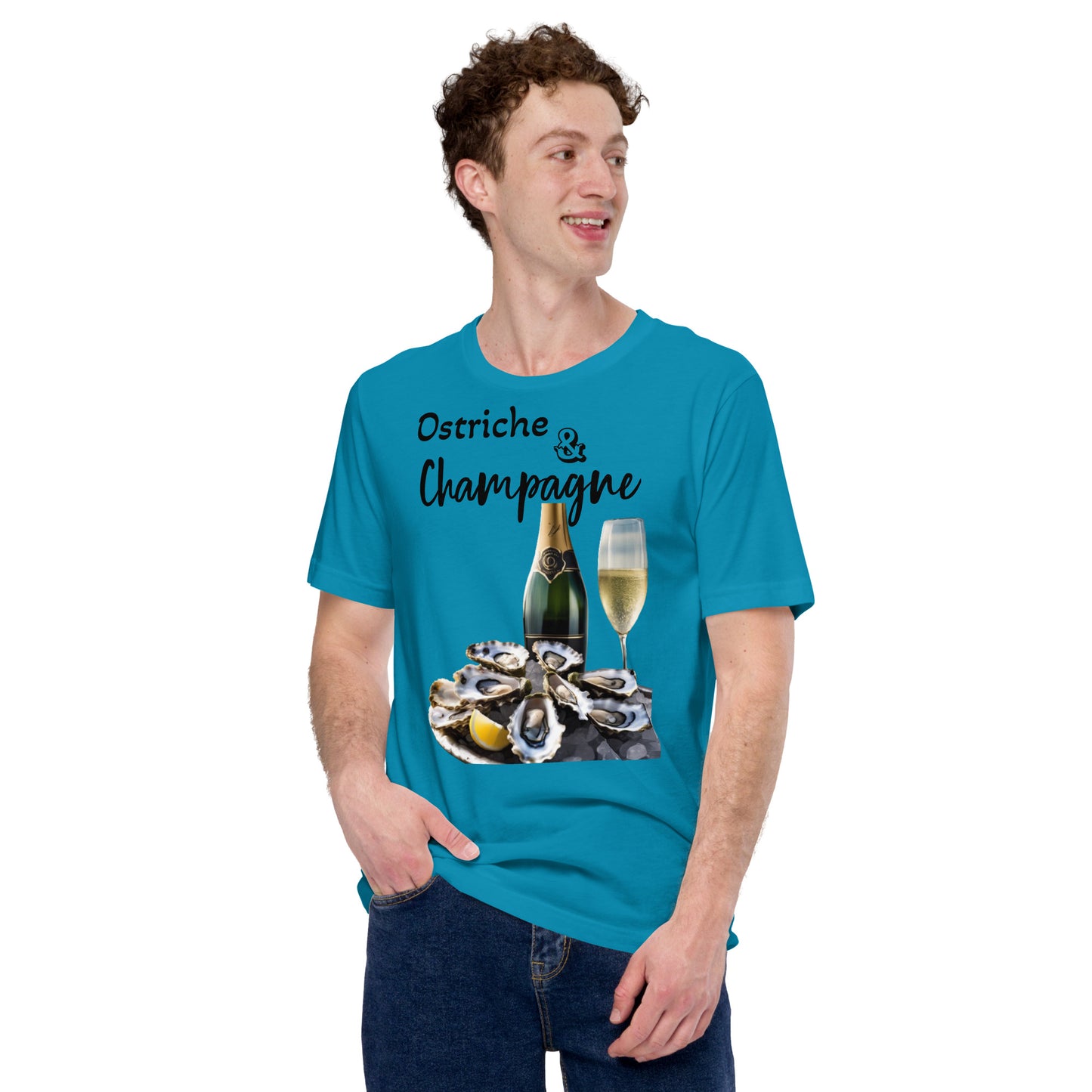 T-Shirt con stampa "Ostriche e Champagne"